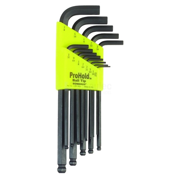 Inbussleutelset Bondhus PBLX13 0,050-3/8" kogelkop haaks lng