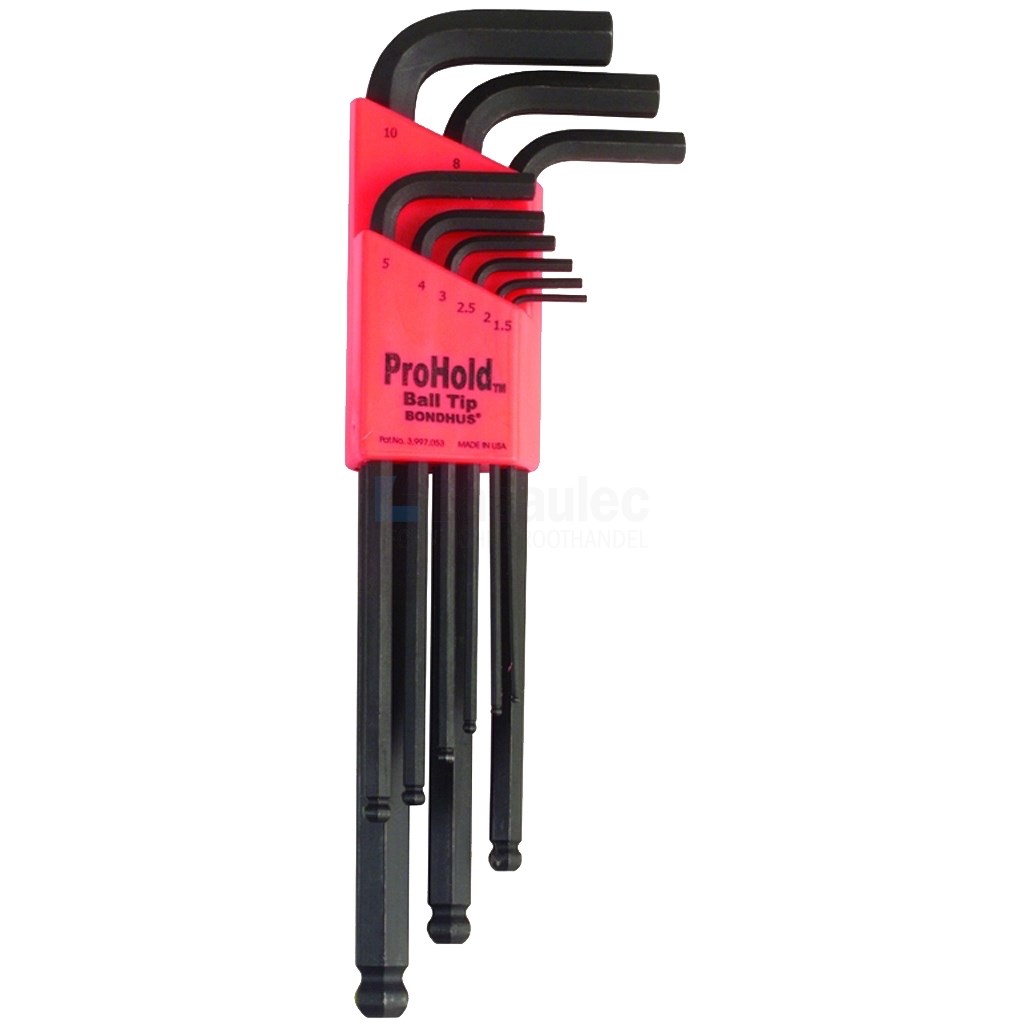 Inbussleutelset Bondhus PBLX9M 1,5-10mm kogelkop haaks lang