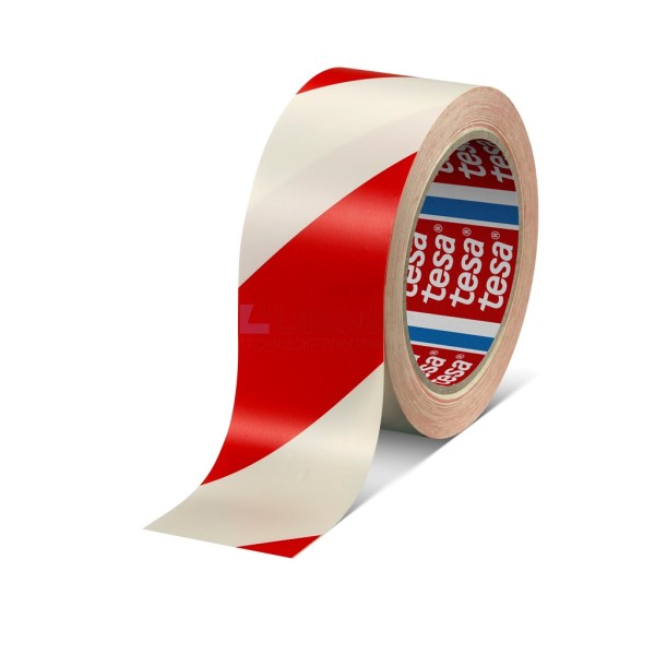 Markeertape Tesa 60760 50x0,15mm rood/wit PVC a33m