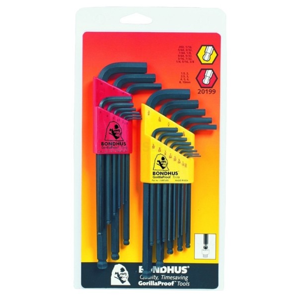 Inbussleutelset Bondhus blx9+blx13 1,5-10mm/0,050-3/8" 22 delig,