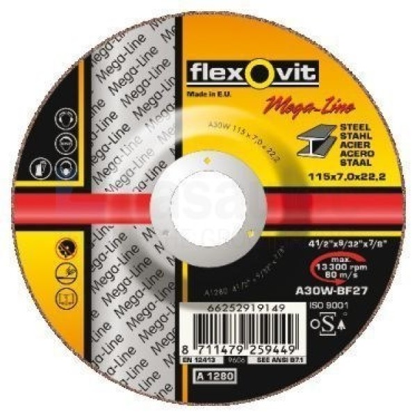 Afbraamschijf Flexovit Megaline A30W-BF27 125x7x22 Staal verdiep