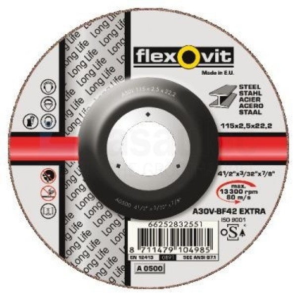 Doorslijpschijf Flexovit Longlife A30V-BF42 180x2,5x22 Staal ver