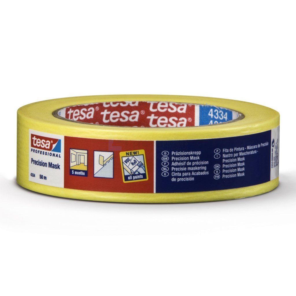 Afplaktape Tesa 4334 25x0,19mm geel papier a50m