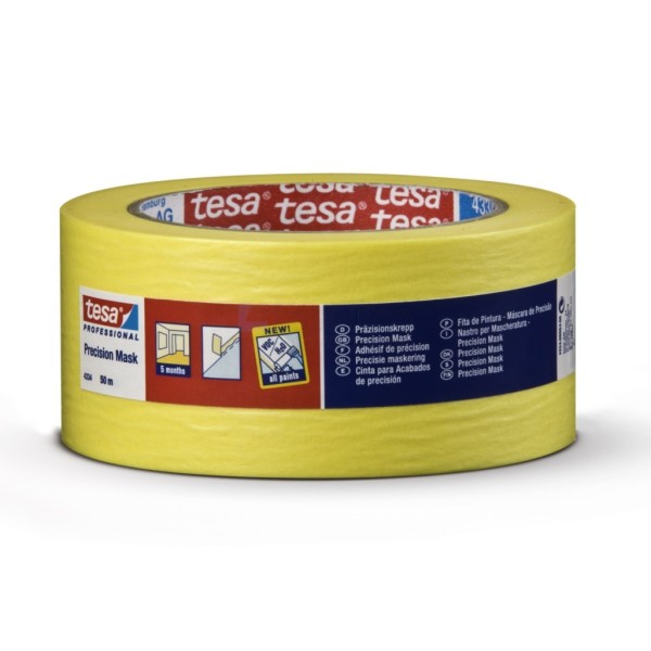 Afplaktape Tesa 4334 38x0,09mm geel papier a50m