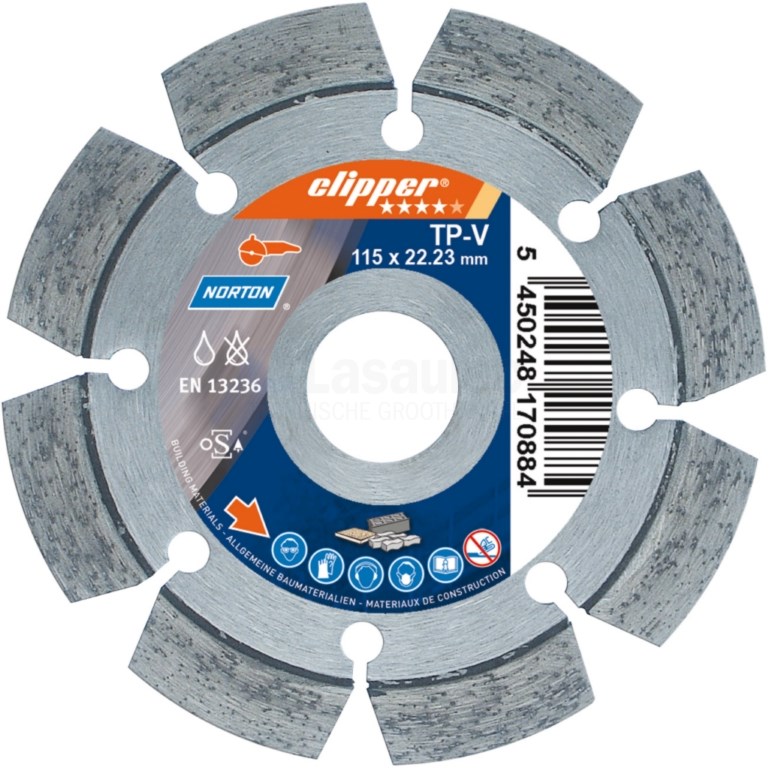 Diamantzaag Clipper TP-V Uni 115x22mm/Segm.13x6,5mm spits droog