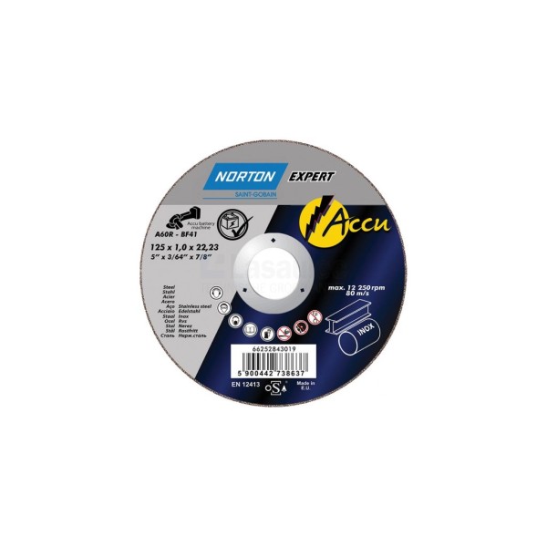 Doorslijpschijf Norton Expert A60R-BF41 115x1x22mm tbv staal-