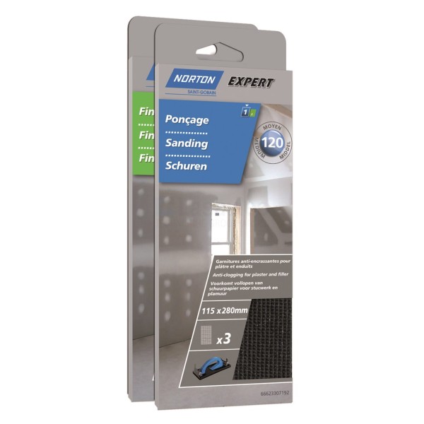 Schuurgaasvel Norton Expert tbv gips 115x280mm K120 pak a3st
