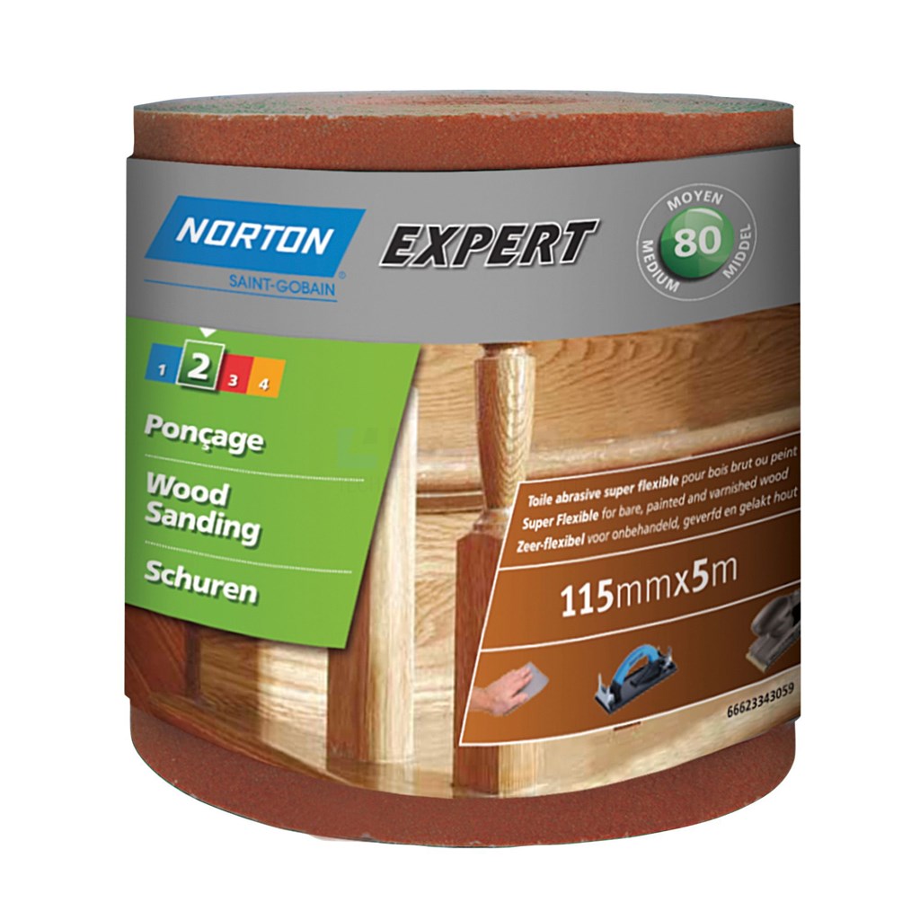 Schuurrol Norton Expert tbv hout 115mm K80 rol a5m