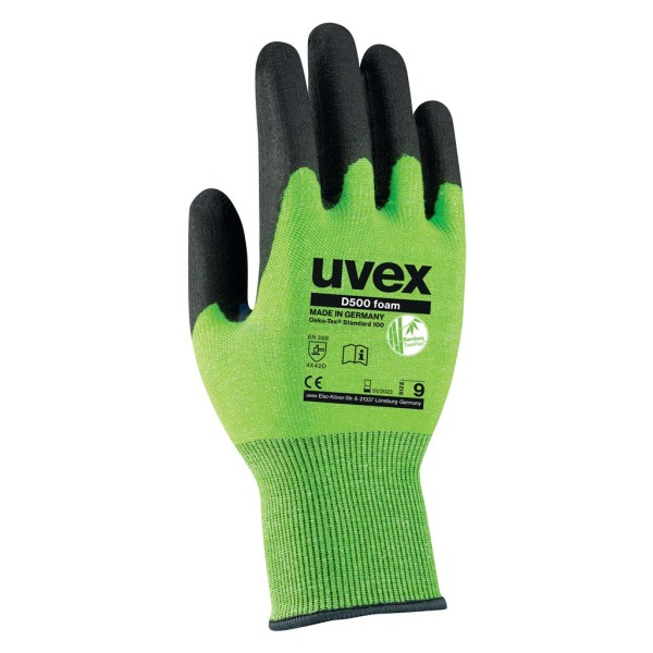 Handschoen Uvex D500 foam 9 groen/zwart snijbestendig
