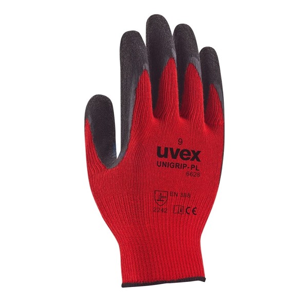 Handschoen Uvex Unigrip-PL 6628 10 rood/zwart polyester/latex