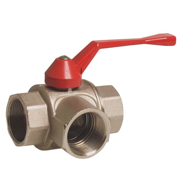 Kogelkraan T-boring 93T 3-weg 1" CuZn-Ni 3xbin.dr.
