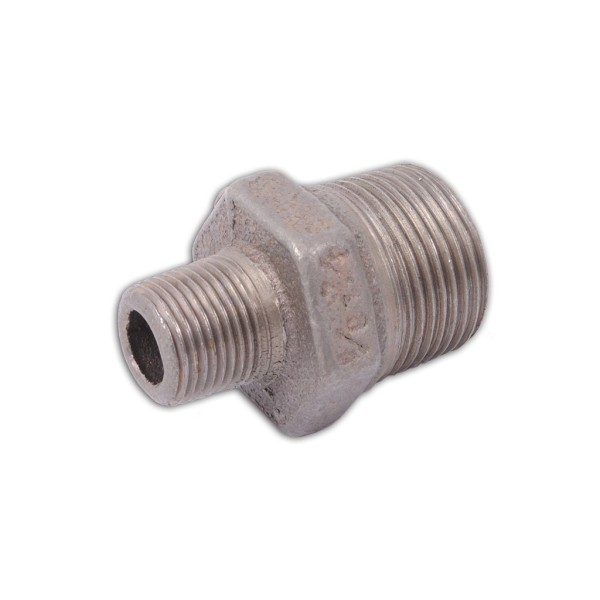 Dubbele nippel verlopend 245 3/8"x1/4" zwart smeedstaal