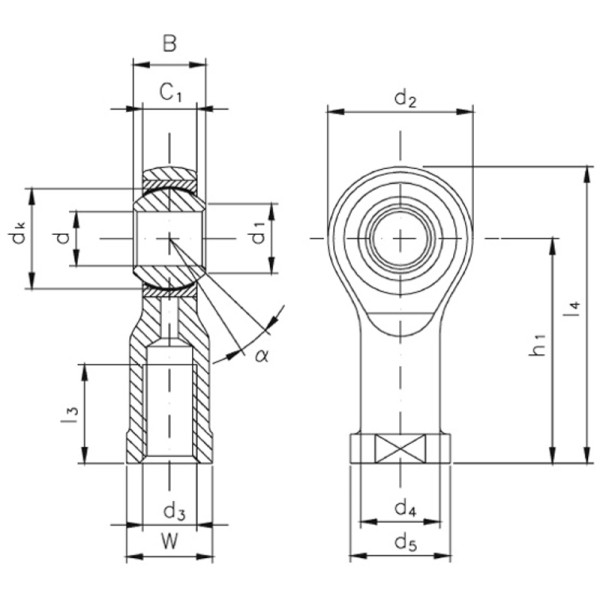 Stangkop Askubal KI8D(PW) 8mm M8 rechts binnendraad